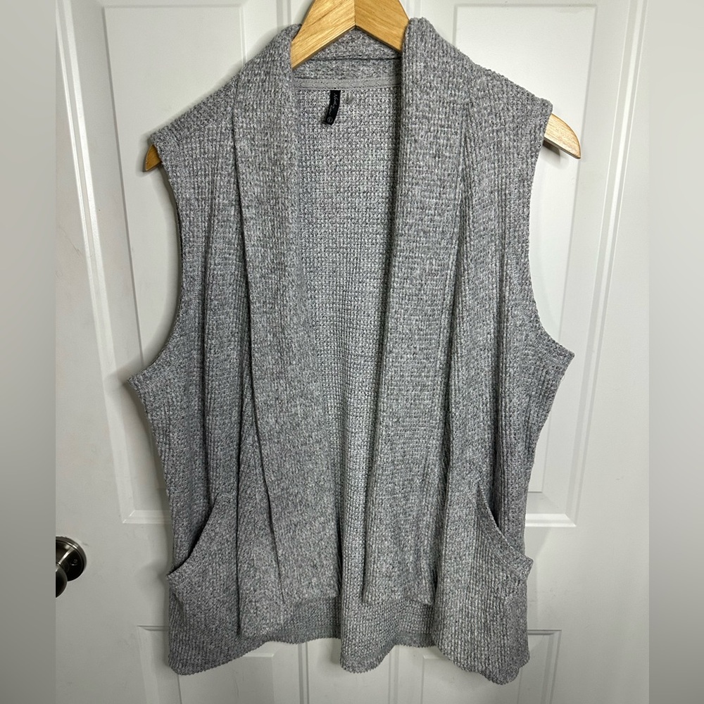 North River Sleeveless Open-Front Knit Vest - Light Gray, Size L